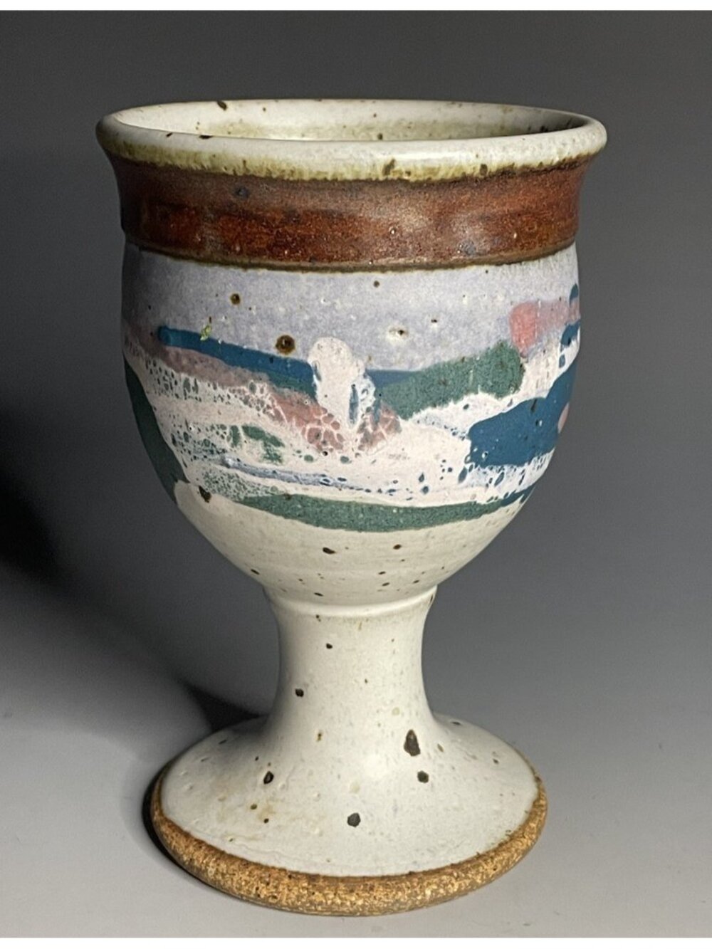 Retro Vintage Studio Handmade Art Pottery Stoneware Goblet Chalice Abstract